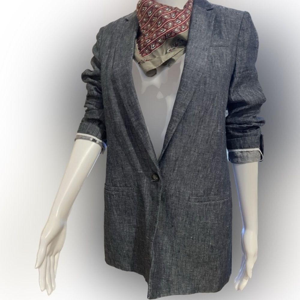Banana Republic size 6 Denim blue Linen Blazer Single button